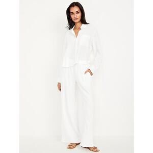 Gap Sz L Drawstring Linen Blend Pants White Pull On Easy Wide Leg Casual Women's